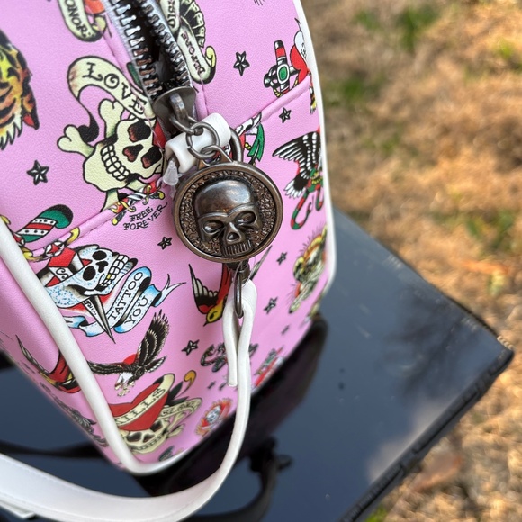 Ed Hardy Mini Duffel Bag | Pink Tattoo Print | Y2K Skull & Swallow Top Handle Ba - Picture 5 of 6